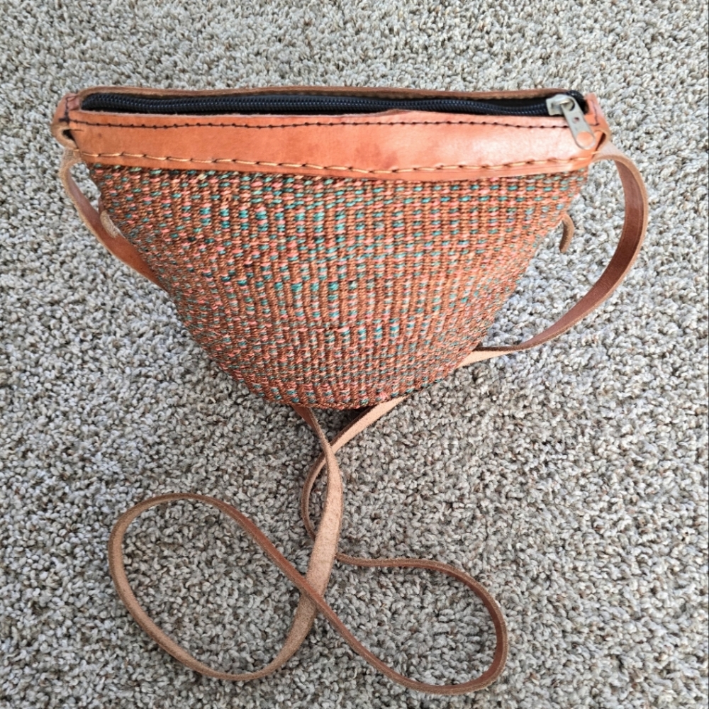 Woven in Africa bag with leather straps
